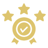 Gold quality badge with three stars.