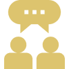 Two figures talking with speech bubble.